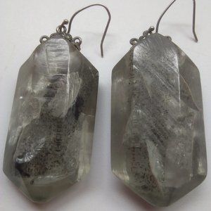 Gray Pyramid Crystal Hook Earrings, Vintage